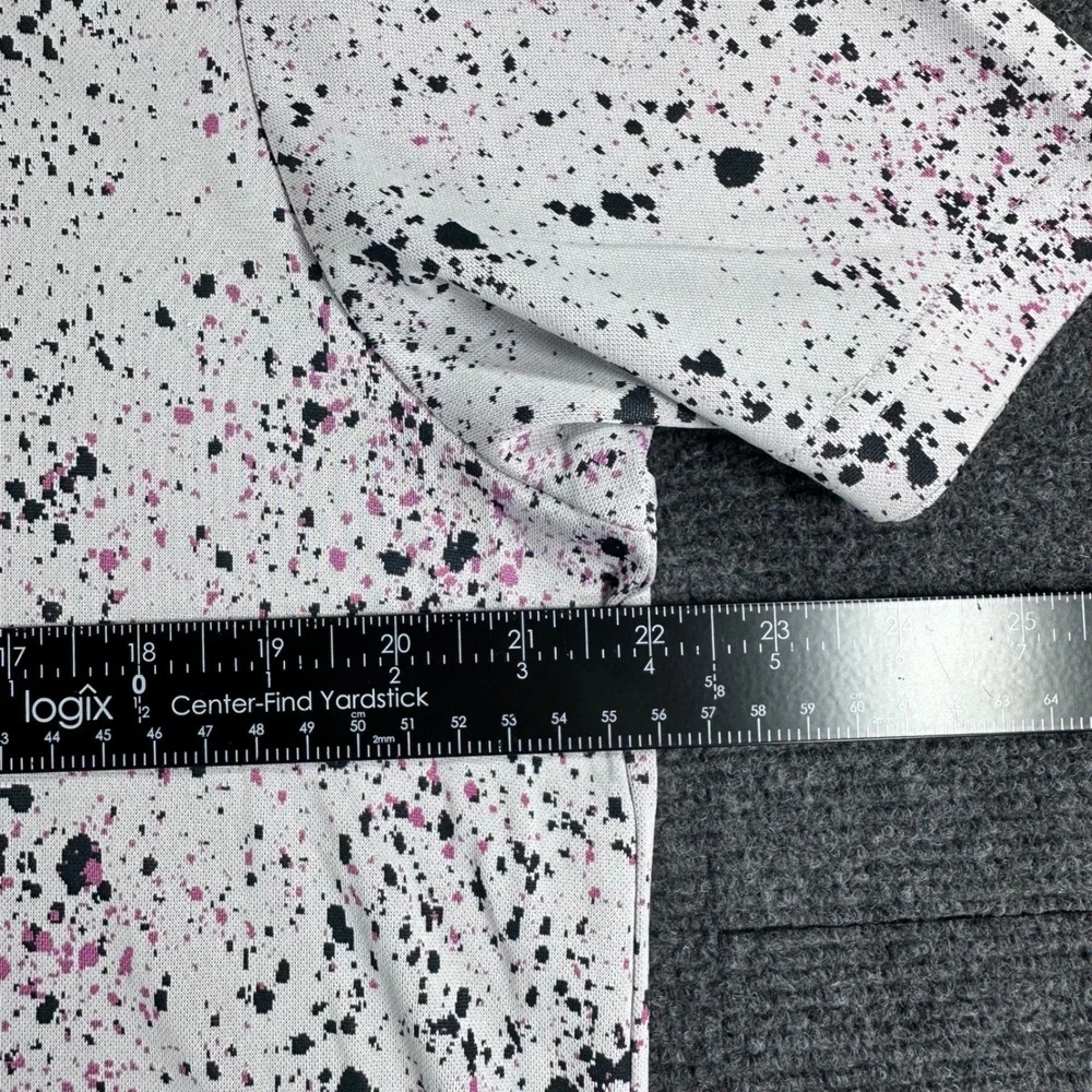 Adidas Polo Shirt Mens L Large White Paint Splatter Pink Black Golf Casual